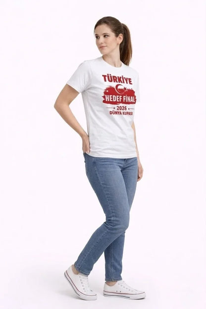 TÜRKİYE Baskılı Tişört Ay Yıldız 2026 Dünya Kupası Taraftar Forma T-Shirt - Beyaz