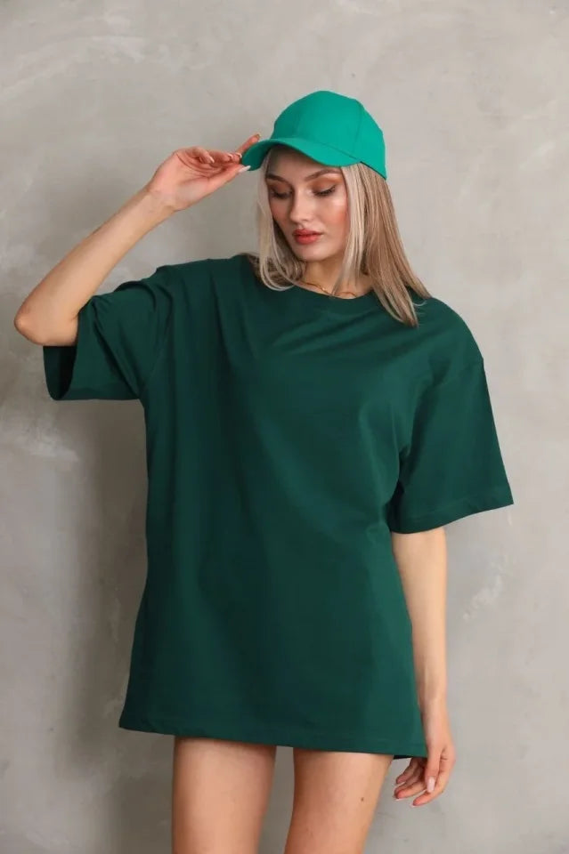 Regular Fit Tişört Bisiklet Yaka Yazlık Kısa Kol Basıc T-Shirt - Yeşil