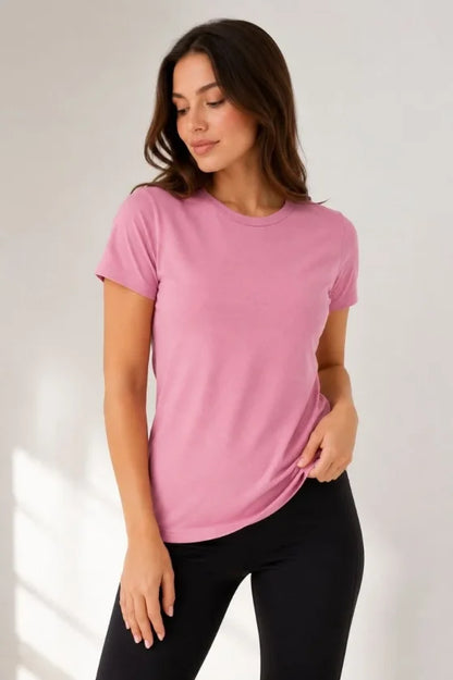 Basic Tişört Bisiklet Yaka Kısa Kol Günlük Yazlık Slim Fit T-Shirt - Pembe
