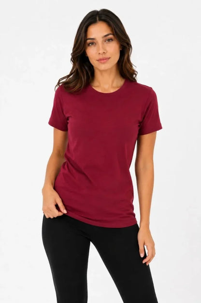 Basic Tişört Bisiklet Yaka Kısa Kol Günlük Yazlık Slim Fit T-Shirt - Bordo