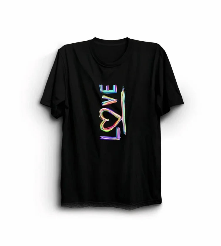 14 Şubat Sevgililer Günü Love Baskılı Oversize Bisiklet Yaka T-shirt - Siyah