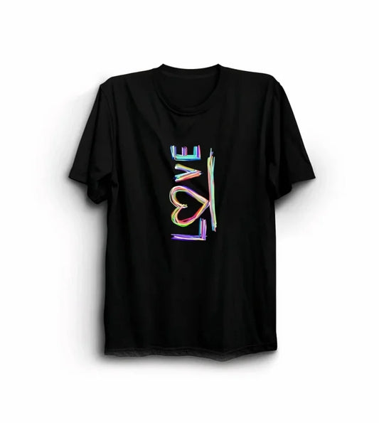 14 Şubat Sevgililer Günü Love Baskılı Oversize Bisiklet Yaka T-shirt - Siyah
