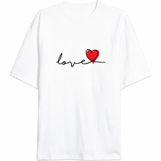 14 Şubat Tişört Sevgililer Günü İçin Özel Tasarım Love Baskılı T-shirt - Beyaz