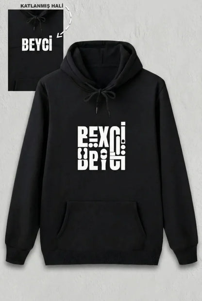 Sevgililer Günü Beyci Hediye Baskılı Oversize Kapüşonlu Sweatshirt - Siyah