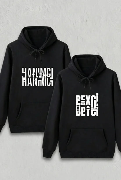 Sevgililer Günü Beyci Hediye Baskılı Oversize Kapüşonlu Sweatshirt - Siyah