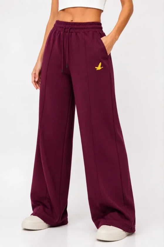 Osy Modal Yumuşak Dokulu Cima Dikişli Nakışlı Cepli Oversize Bol Paça Eşofman Altı - Bordo