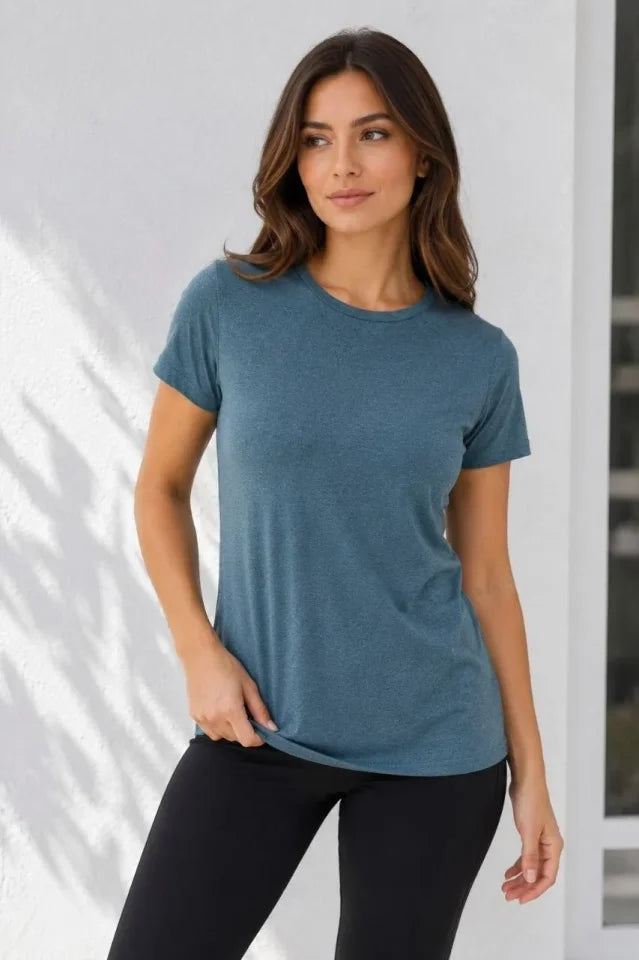 3 lü Kısa Kollu Bisiklet Yaka Basic Slim Fit T-Shirt -Petrol Mavisi  - Bej - Mavi