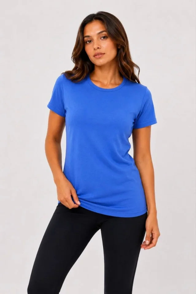 3 lü Kısa Kollu Bisiklet Yaka Basic Slim Fit T-Shirt -Petrol Mavisi  - Bej - Mavi