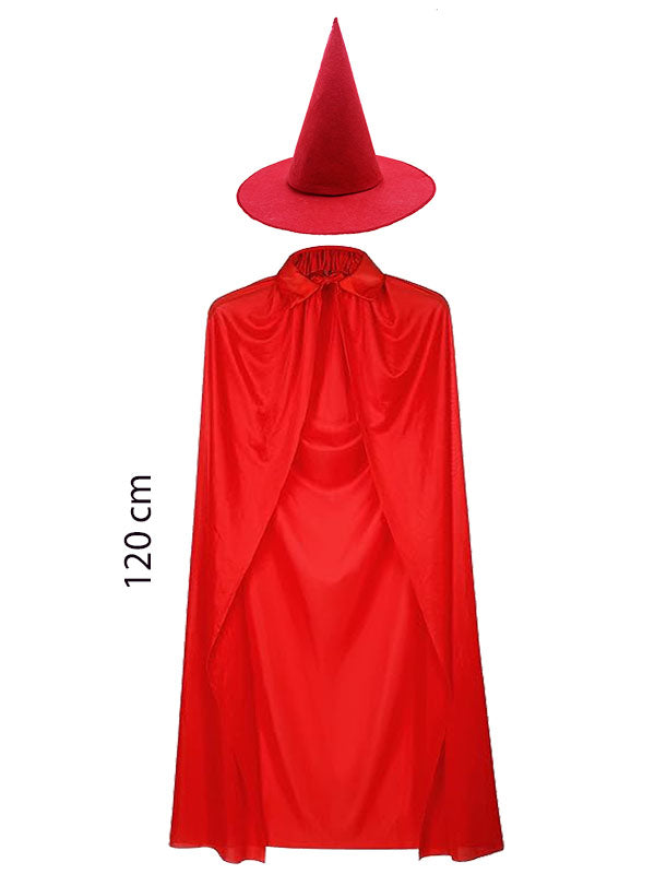 Adult-Size Red Collar Cape and Red Witch Hat