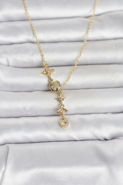 Mey İthalat® 316L Çelik Gold Renk Zirkon Taşlı Y Kadın Kolye