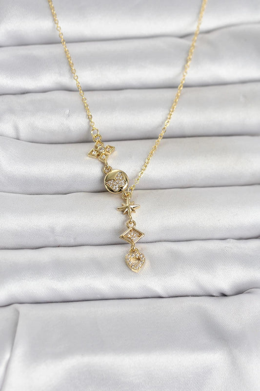 Mey İthalat® 316L Çelik Gold Renk Zirkon Taşlı Y Kadın Kolye