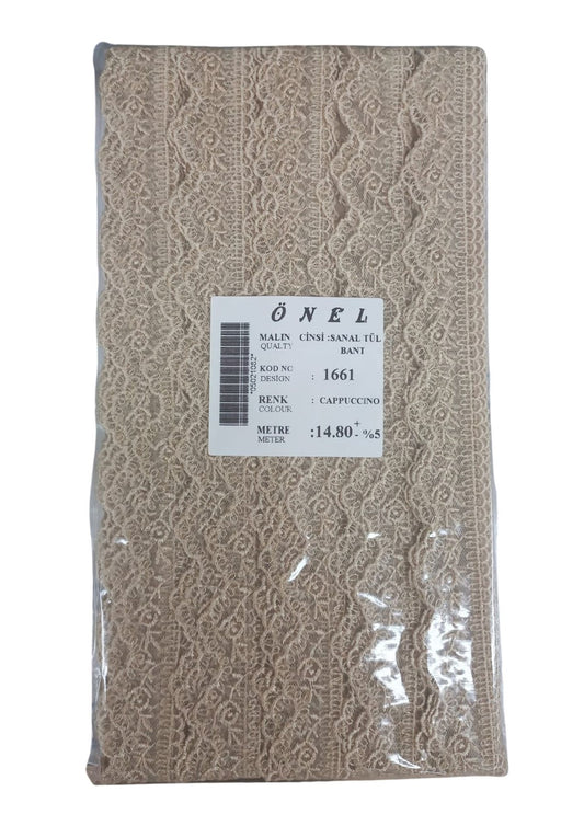 Dantel Polyester Sanal Tül Bant Cappucino 14,80 Metre En 6 cm ON-1661-C