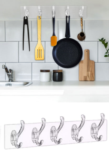 Starixa® 5'li Güçlü Yapışkanlı Şeffaf Duvar Askısı Banyo Mutfak Düzenleyici Pratik Askılık