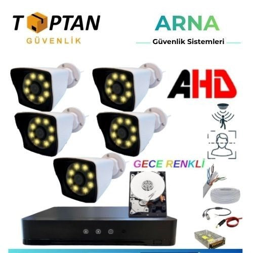 5 Kameralı 2 Mp 1080 P 3.6 mm Geniş Açılı 320 GB Hard Disk Dahil Ahd Güvenlik Kamera Seti