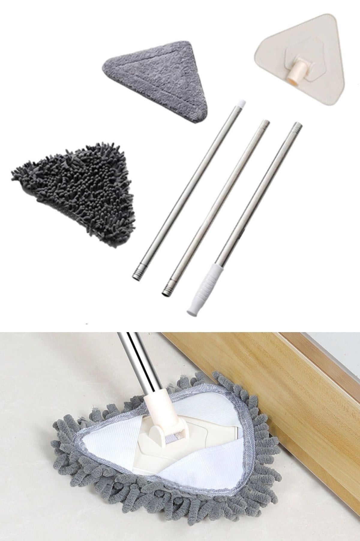 Starixa® Teleskopik Saplı 150 cm Üçgen Mop Cam Duvar Tavan Fayans Parke Temizleyici Mop