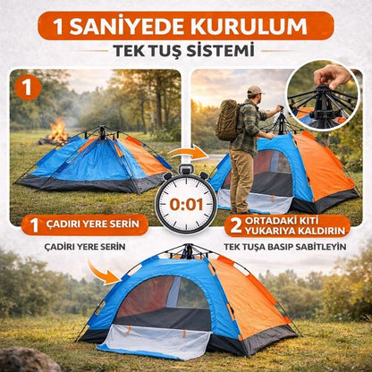 Starixa® 8 Kişilik Otomatik Kurulum Kamp Çadırı - Outdoor , Suya Dayanıklı Hızlı Kurulum Piknik ve Doğa İçin Geniş Aile Çadırı 250x250x165 cm