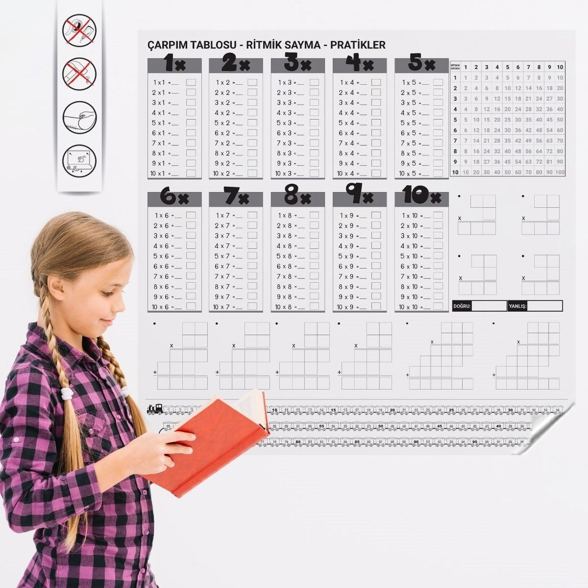 Starixa® Çarpım Tablosu Ezberleme Manyetik Duvar Stickerı 105 x 100 cm