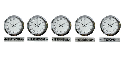 Prestij Krom 36 Cm Metal Tabelalı Dünya Saatleri - 5 li Set
