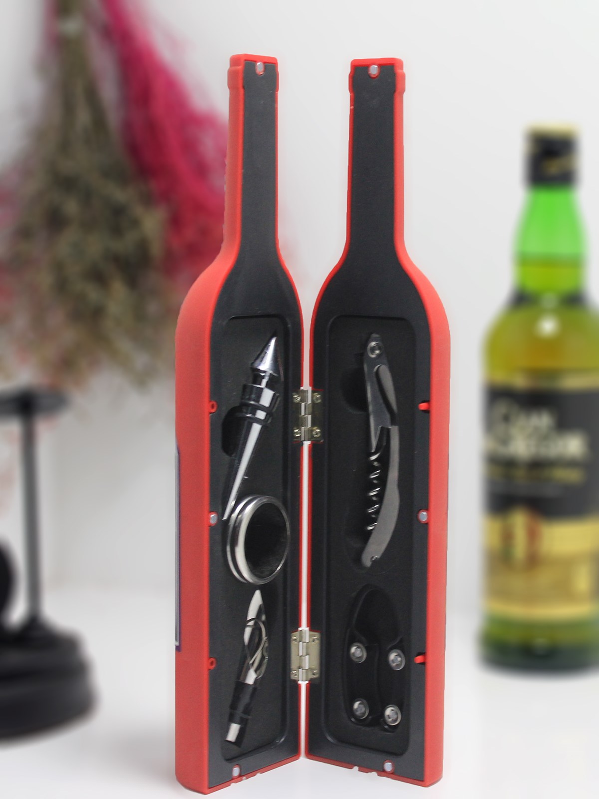 Large Bottle Corkscrew Set Red