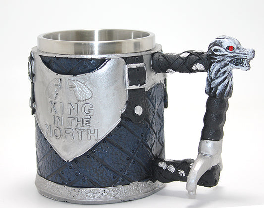كوب ستانلس ستيل ثلاثي الأبعاد بتصميم Game Of Thrones King In The North منقوش