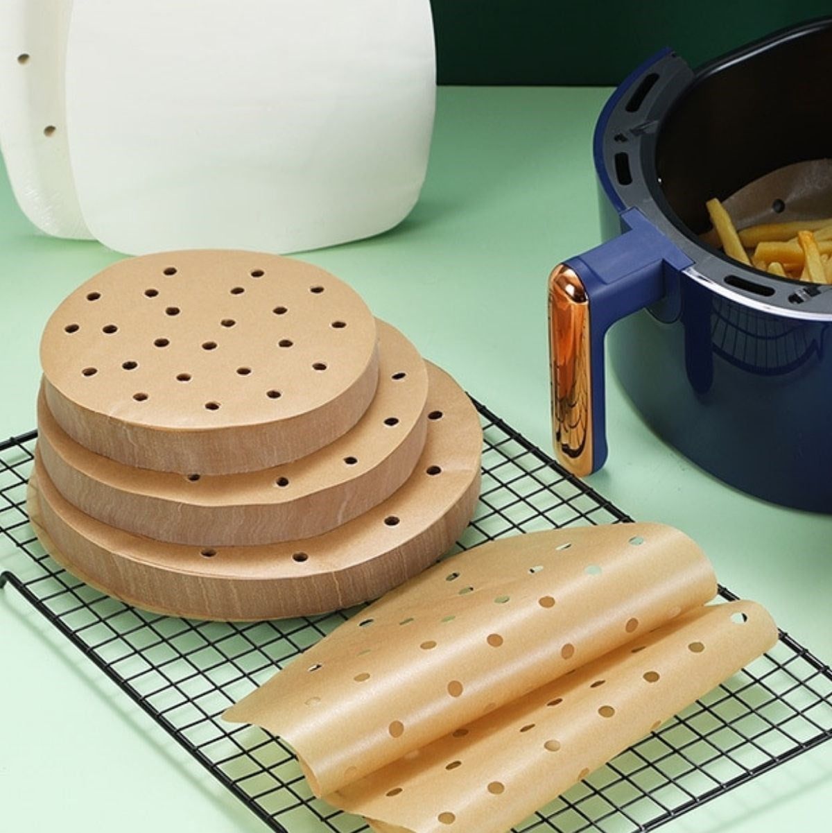 Starixa® 50 Adet Air Fryer Pişirme Kağıdı Tek Kullanımlık Gıda Pişirme Kağıdı Delikli Yuvarlak Model