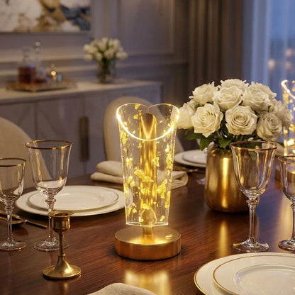 Açık Silindirik Kristal Altın Toz Model LED Masa Lambası - Gold Tabanlı, Dokunmatik, 3 Renk Işık Modlu, Şarjlı Modern Dekoratif Gece Lambası (5347)
