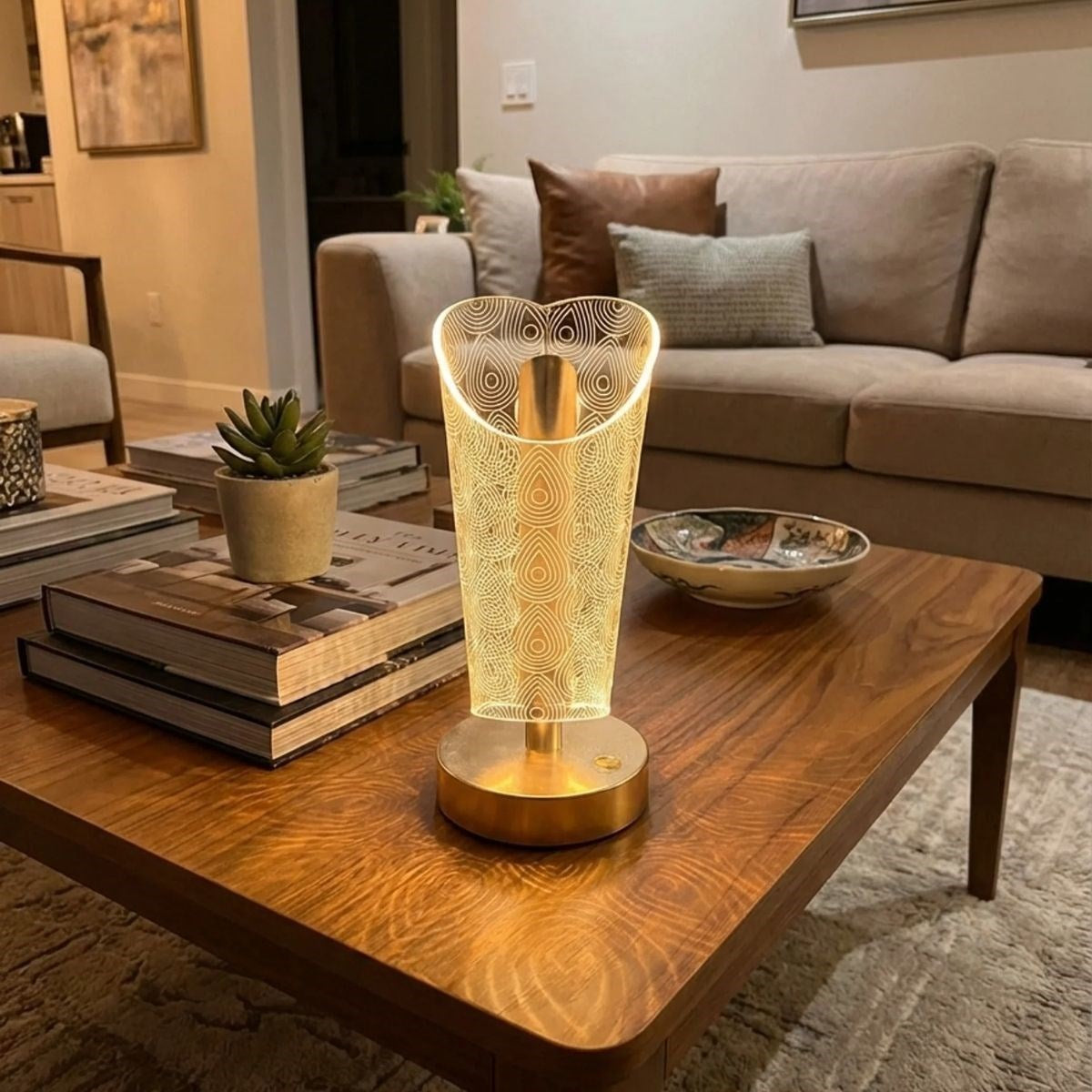 Açık Silindirik Kristal Damla Model LED Masa Lambası - Gold Tabanlı, Dokunmatik, 3 Renk Işık Modlu, Şarjlı Modern Dekoratif Gece Lambası (5347)