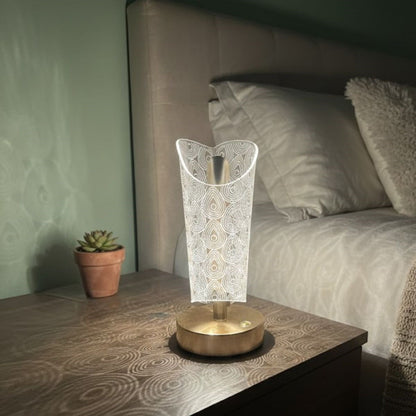 Açık Silindirik Kristal Damla Model LED Masa Lambası - Gold Tabanlı, Dokunmatik, 3 Renk Işık Modlu, Şarjlı Modern Dekoratif Gece Lambası (5347)
