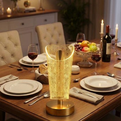 Açık Silindirik Kristal Damla Model LED Masa Lambası - Gold Tabanlı, Dokunmatik, 3 Renk Işık Modlu, Şarjlı Modern Dekoratif Gece Lambası (5347)