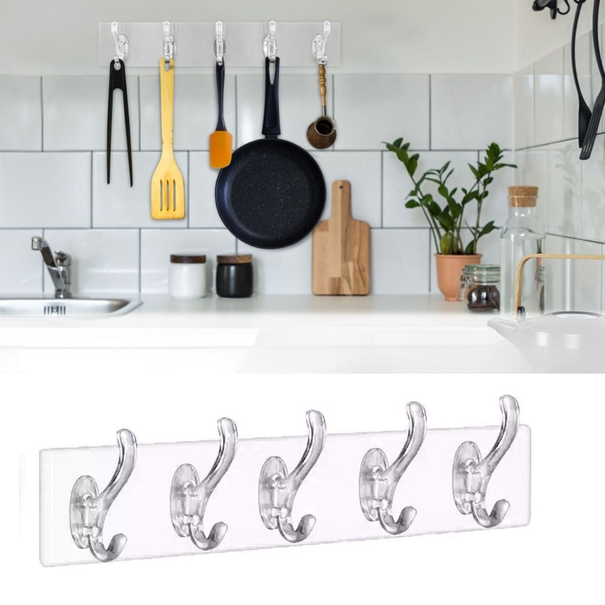 Starixa® 5'li Güçlü Yapışkanlı Şeffaf Duvar Askısı Banyo Mutfak Düzenleyici Pratik Askılık