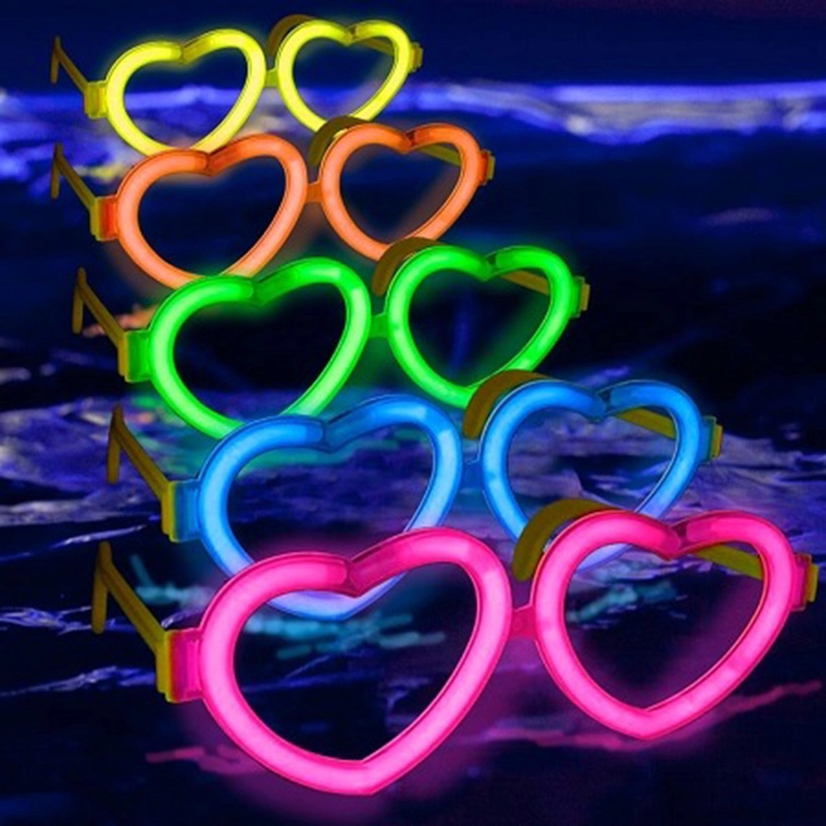 Mey İthalat® Glow Kalpli Fosforlu Gözlük 6 lı Renkli Set - Neon Parti
