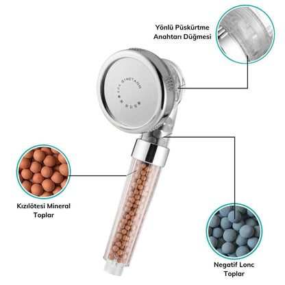 Starixa® %50 Su Tasarruflu ve Arıtmalı Doğal Taşlı Banyo El Duş Başlığı