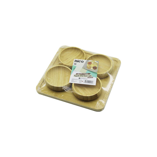 AHŞAP BAMBU 5PCS  ÇEREZLİK - LOKUMLUK KASE SETİ 22X22CM (5347)