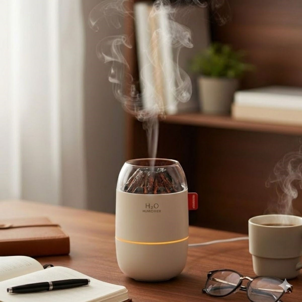 Ahşap Odun Ateşi Tasarımlı 280 Ml Ultrasonik Hava Nemlendirici & Aroma Difüzör - Soğuk Buhar Makinesi, Led Işıklı, Ortam Nemlendirici (5347)