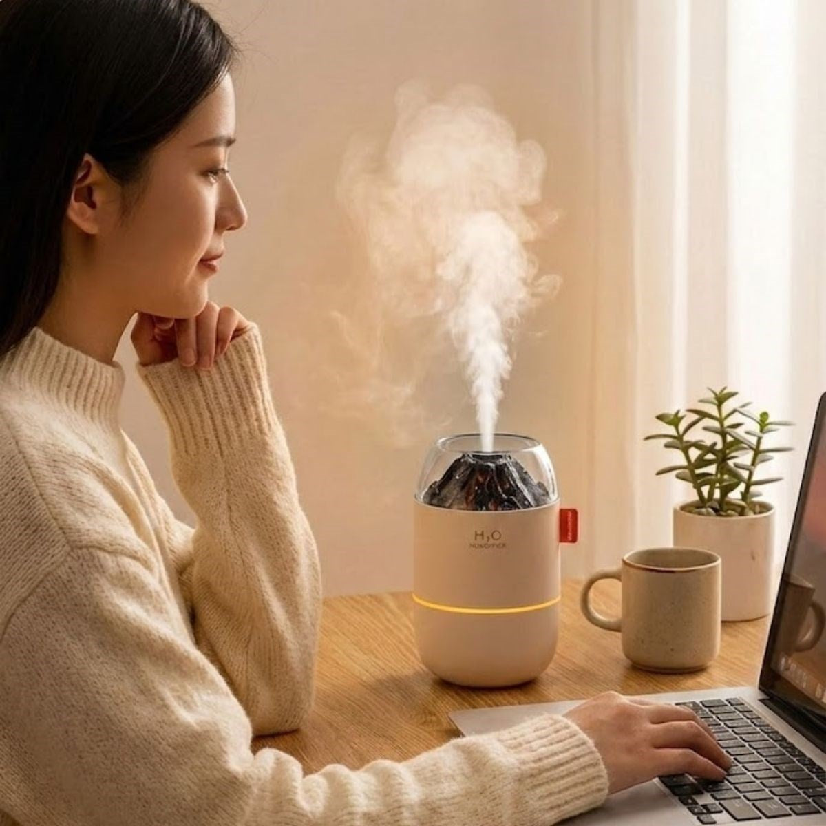 Ahşap Odun Ateşi Tasarımlı 280 Ml Ultrasonik Hava Nemlendirici & Aroma Difüzör - Soğuk Buhar Makinesi, Led Işıklı, Ortam Nemlendirici (5347)