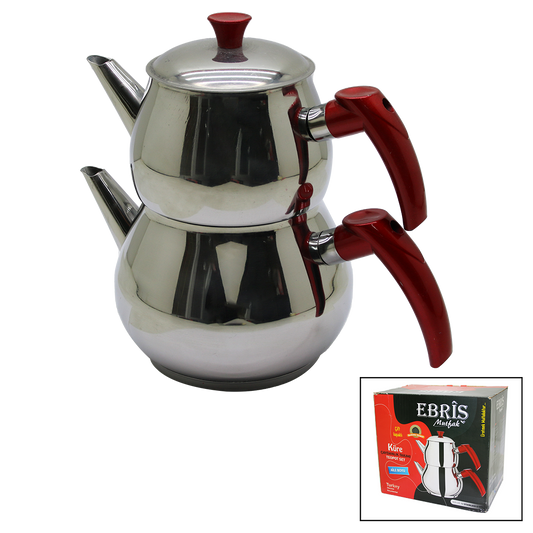 AİLE BÜYÜK BOY KÜRE ÇELİK ÇAYDANLIK SETİ ÜST: 1.2LT - ALT: 2LT (5347)