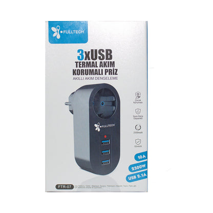 مقبس فردي محمي من التيار - موازنة ذكية للتيار - 3xUSB - مقاوم للحرارة (5347)