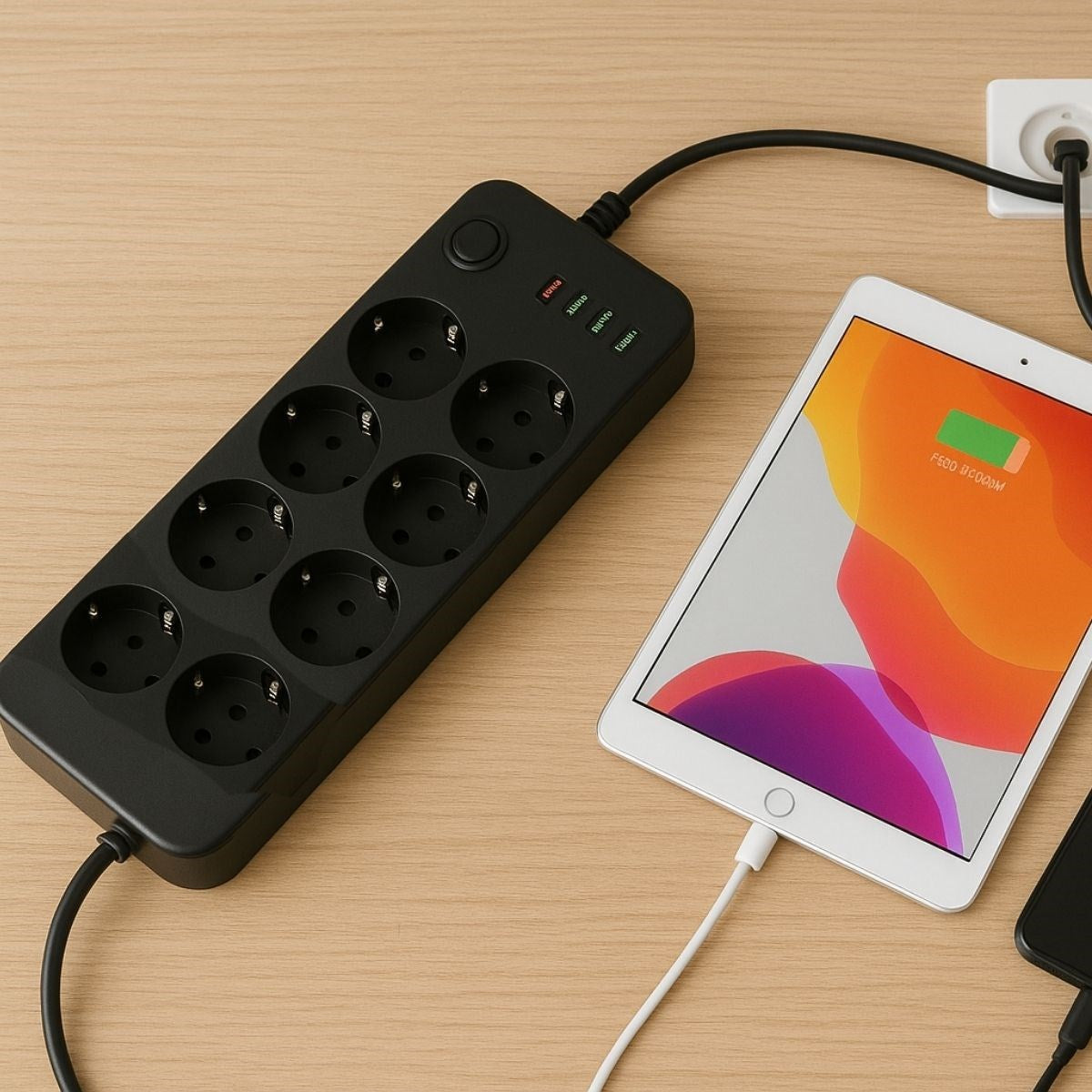 Akım Korumalı Termal Uzatma Kablosu - 8 Priz, 2 USB ve 2 Type-C Girişli, Güçlü Çoklu Priz (5347)