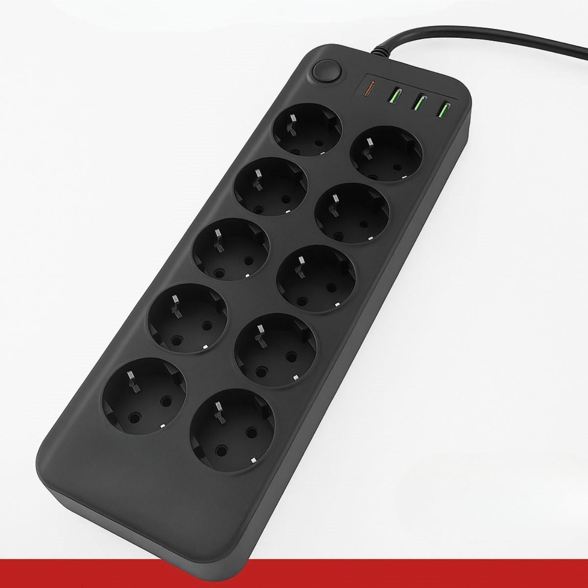 Akım Korumalı Termal Uzatma Kablosu - 10 Priz, 2 USB ve 2 Type-C Girişli, Güçlü Çoklu Priz (5347)