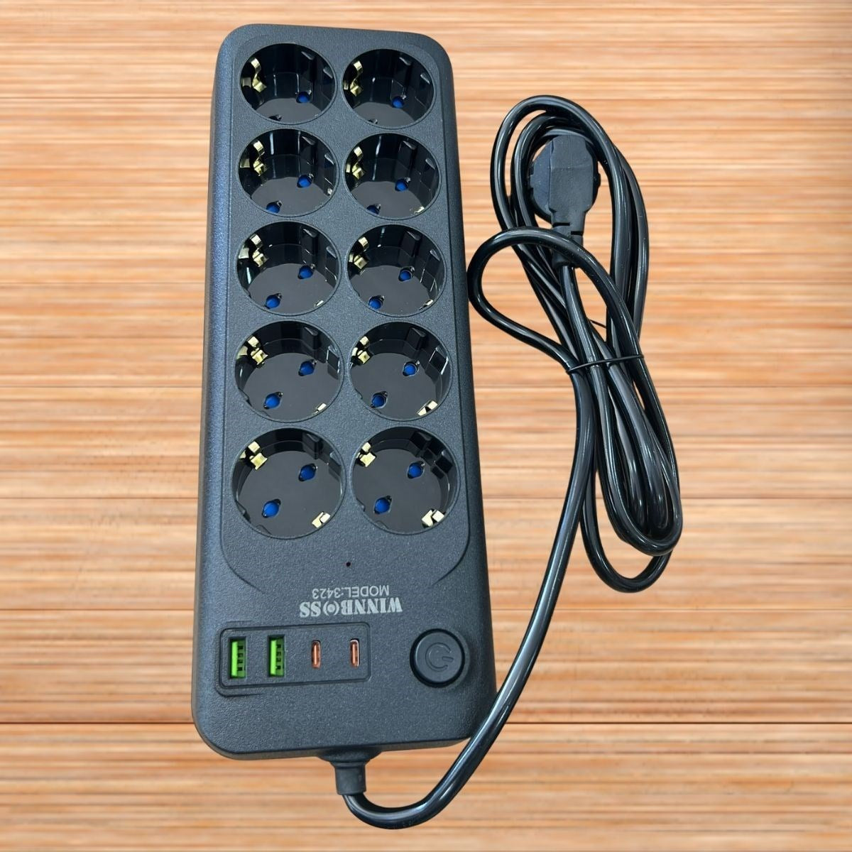 Akım Korumalı Termal Uzatma Kablosu - 10 Priz, 2 USB ve 2 Type-C Girişli, Güçlü Çoklu Priz (5347)