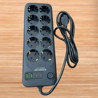 Akım Korumalı Termal Uzatma Kablosu - 10 Priz, 2 USB ve 2 Type-C Girişli, Güçlü Çoklu Priz (5347)