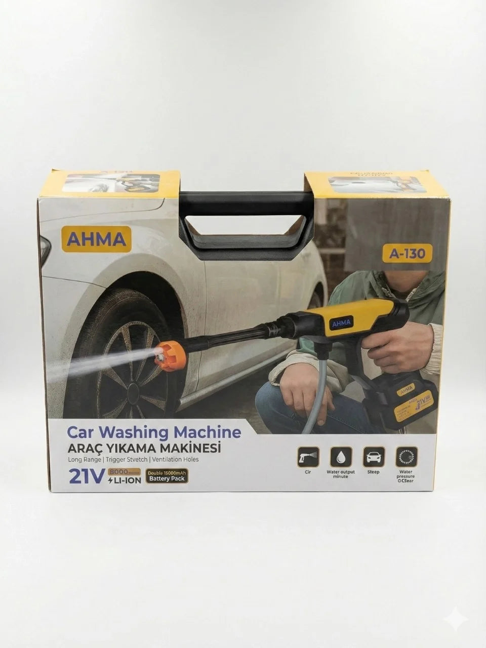 Akülü Basınçlı Araç Yıkama Makinesi | 21v Çift Batarya | 175 Psı Güç | 3.6l/dk Su Akışı A-130 (5347)