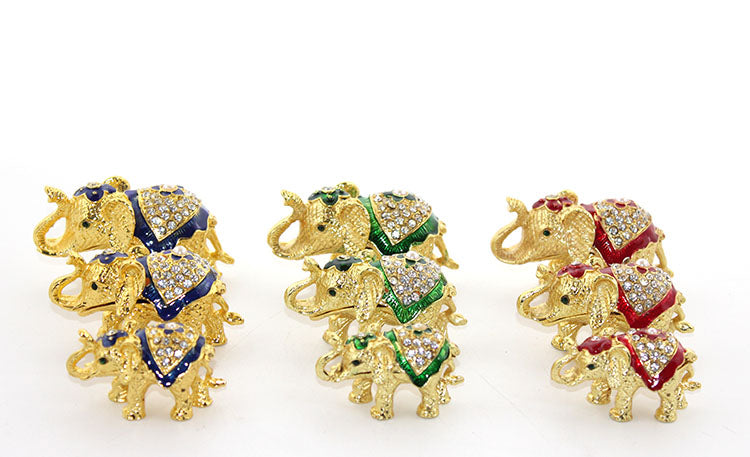 3-Piece Elephant Figurine with Swarovski Stones, Model 1