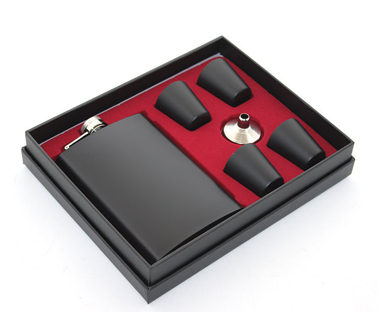Stainless Steel Hip Flask Set with 4 Shot Glasses, Black