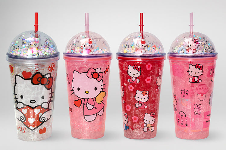 زجاجة مياه Hello Kitty اللطيفة مزودة بقشة وإضاءة وخرز، سعة 400 مل