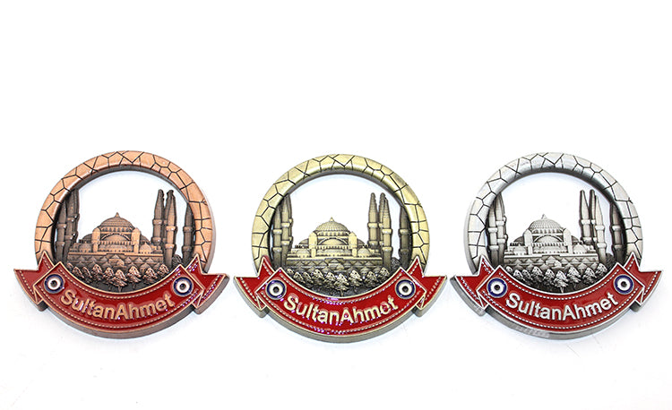 Istanbul Themed Metal Magnet Sultanahmet Round Design