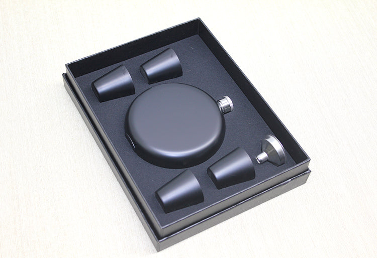 Round Black Flask Set with 4 Shot Glasses