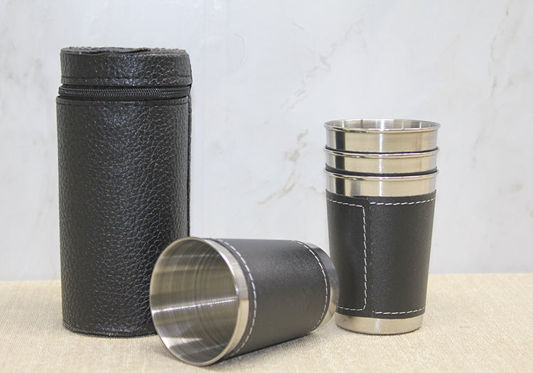 Set of 4 Shot Glasses with Leather Case