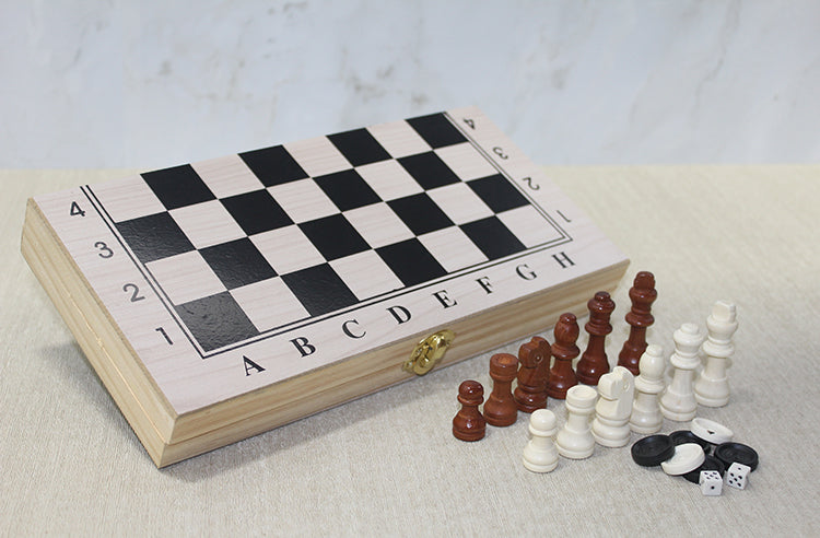 Wooden Boxed Chess Backgammon Set Model 1