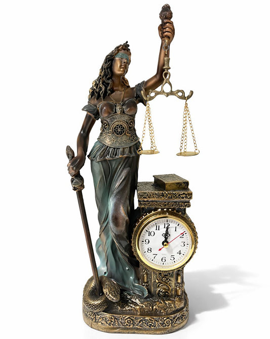44x17 cm Polyester Justice Figure with Clock